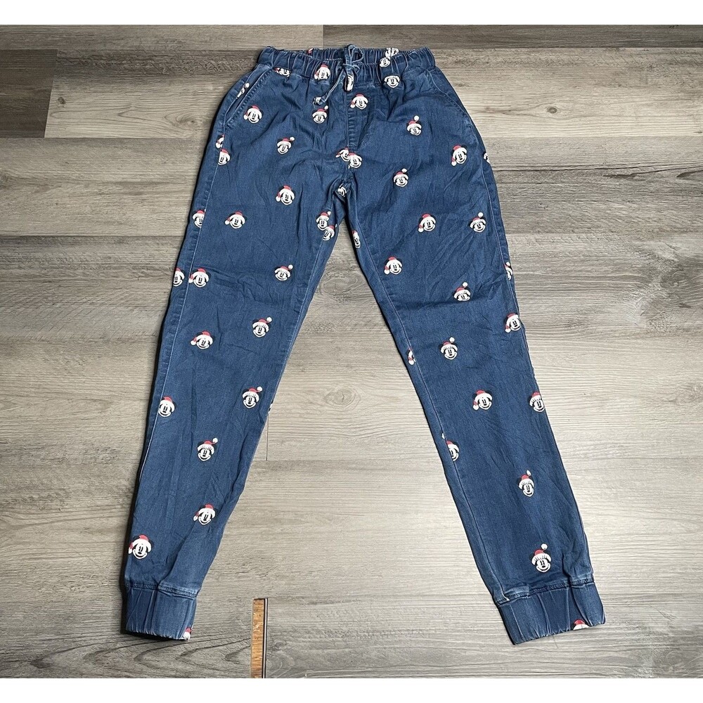 Disney Denim Joggers Christmas Women's Pants Holiday High Rise - XS